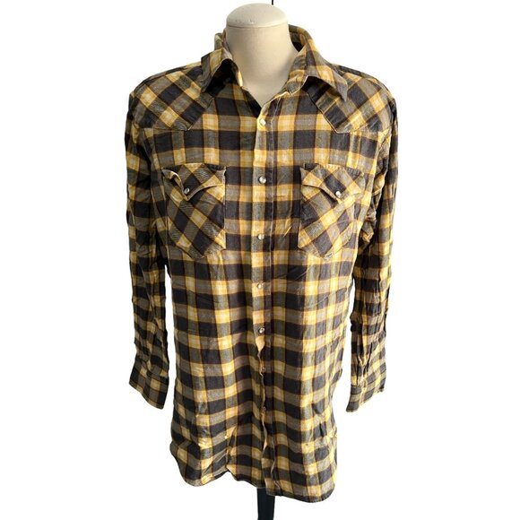 Ely Cattleman Yellow Plaid Flannel Shirt Sz Large Tall  Mens Long Sleeve - Picture 7 of 10